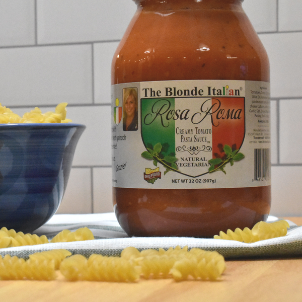NOTE: TOMATOES USED IN THIS BATCH WERE VERY RIPE SO COLOR OF SAUCE IS RED/ORANGE, NOT LIGHT ORANGE AS USUAL Rosa Roma Creamy Tomato Sauce 32 oz  2 JAR SET / Shipping Included / Single jars available at K&K Westpark