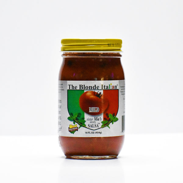 Jar of Mild sister Mia's savory salsa