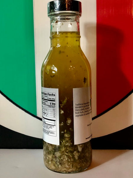 Side view of a bottle of roma classic vinaigrette